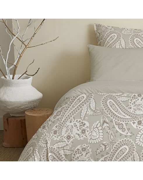 Pack Housse de couette imprimée + Drap housse + 4 Taies d'oreiller naturel - pour lit 160x200 cm