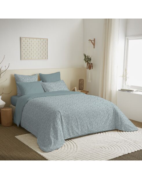 Pack Housse de couette imprimée + Drap housse + 4 Taies d'oreiller glacier - pour lit 140x190 cm