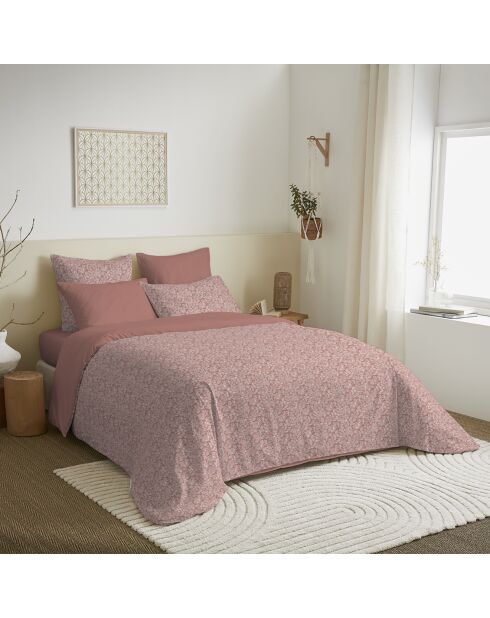 Pack Housse de couette imprimée + Drap housse + 4 Taies d'oreiller pêche - pour lit 140x190 cm