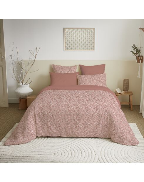 Pack Housse de couette imprimée + Drap housse + 4 Taies d'oreiller pêche - pour lit 140x190 cm