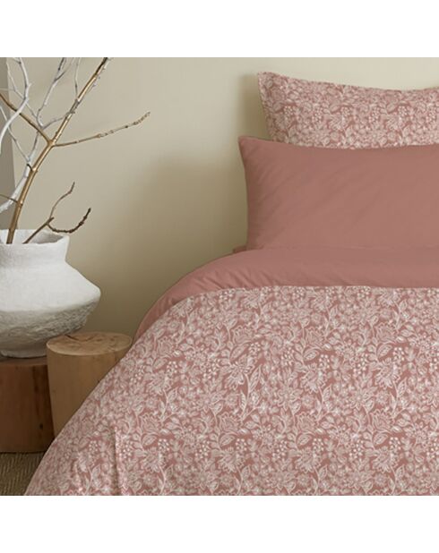 Pack Housse de couette imprimée + Drap housse + 4 Taies d'oreiller pêche - pour lit 160x200 cm