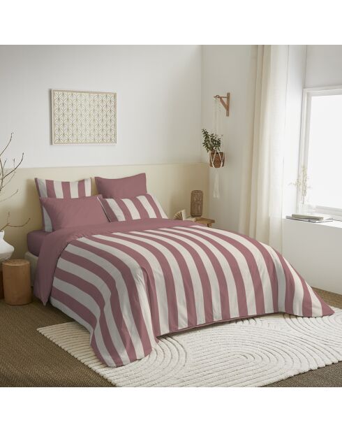 Pack Housse de couette imprimée + Drap housse + 4 Taies d'oreiller pourpre - pour lit 140x190 cm