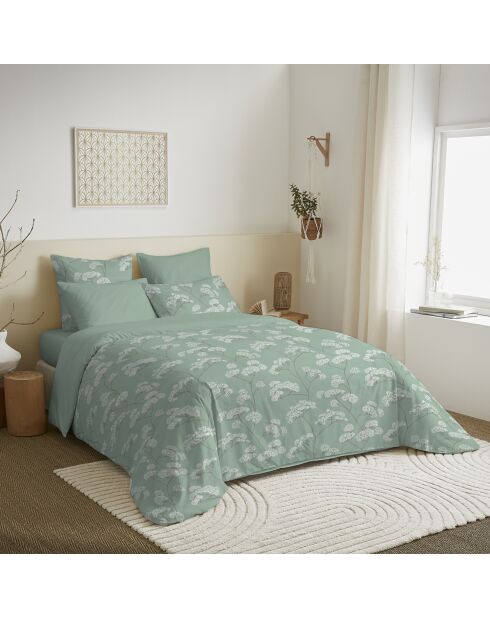 Pack Housse de couette imprimée + Drap housse + 4 Taies d'oreiller menthe - pour lit 160x200 cm