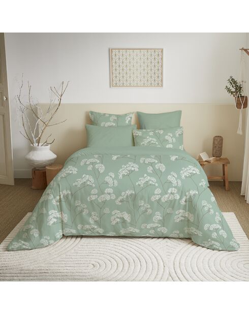 Pack Housse de couette imprimée + Drap housse + 4 Taies d'oreiller menthe - pour lit 140x190 cm