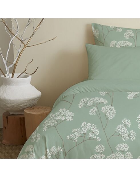 Pack Housse de couette imprimée + Drap housse + 4 Taies d'oreiller menthe - pour lit 140x190 cm
