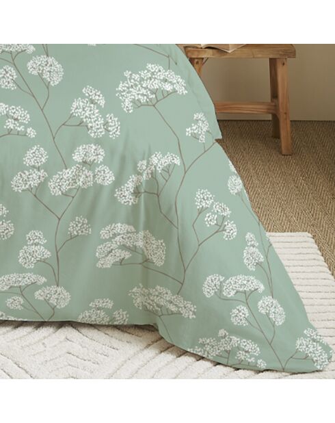 Pack Housse de couette imprimée + Drap housse + 4 Taies d'oreiller menthe - pour lit 140x190 cm