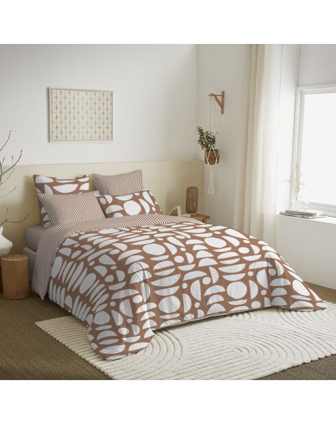 Pack Housse de couette imprimée + Drap housse + 4 Taies d'oreiller sienne - pour lit 160x200 cm