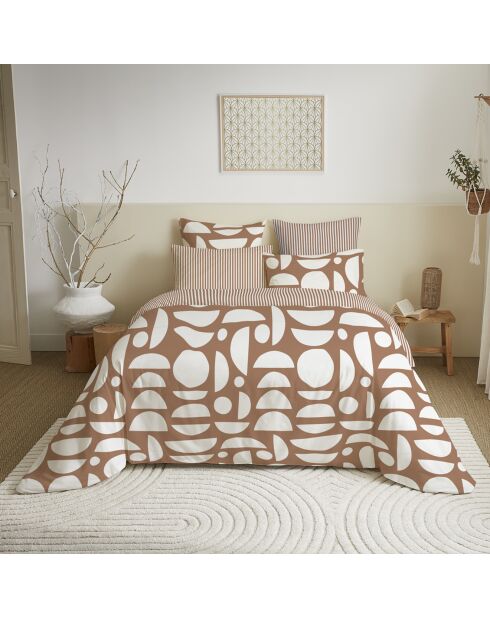 Pack Housse de couette imprimée + Drap housse + 4 Taies d'oreiller sienne - pour lit 160x200 cm