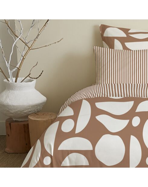 Pack Housse de couette imprimée + Drap housse + 4 Taies d'oreiller sienne - pour lit 140x190 cm