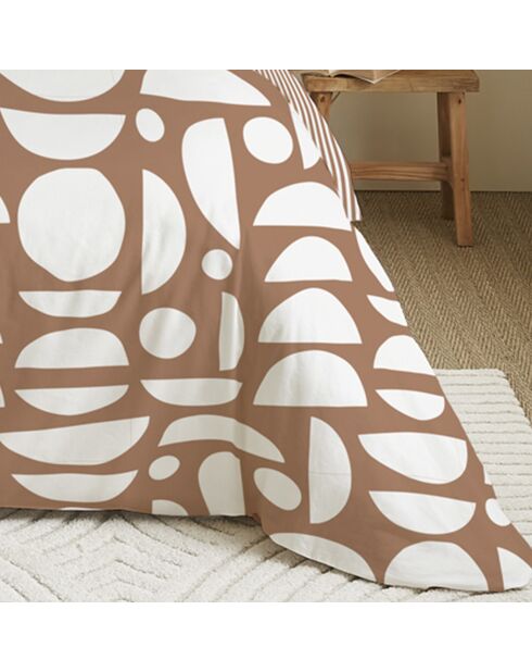 Pack Housse de couette imprimée + Drap housse + 4 Taies d'oreiller sienne - pour lit 140x190 cm