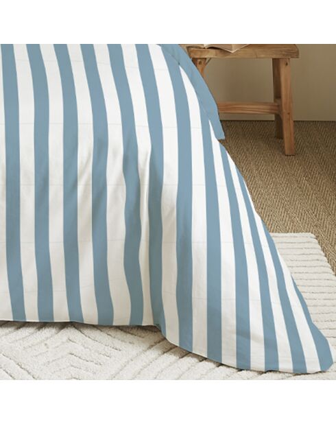 Pack Housse de couette imprimée + Drap housse + 4 Taies d'oreiller azur - pour lit 140x190 cm
