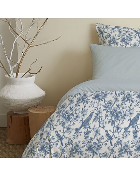 Pack Housse de couette imprimée + Drap housse + 4 Taies d'oreiller bleu - pour lit 160x200 cm