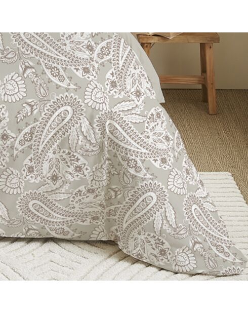 Pack Housse de couette imprimée + Drap housse + 4 Taies d'oreiller naturel - pour lit 160x200 cm