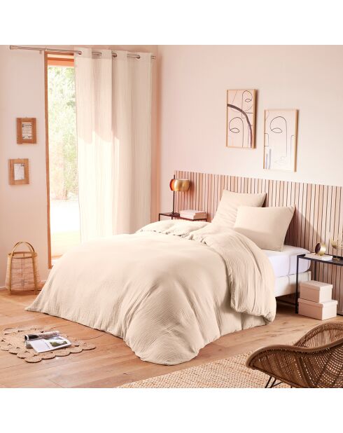 Pack Housse de couette + Drap housse + 2 Taies d'oreiller en Gaze de Coton naturel - pour lit 140x190 cm