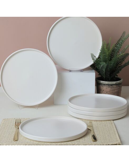 6 Assiettes en Céramique blanc mat - D.27 cm
