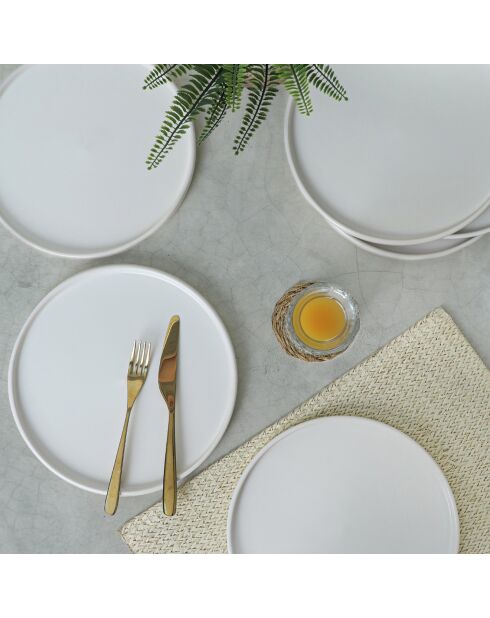 6 Assiettes en Céramique blanc mat - D.27 cm