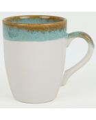 6 Tasses en Grès blanc/vert - D.11 cm