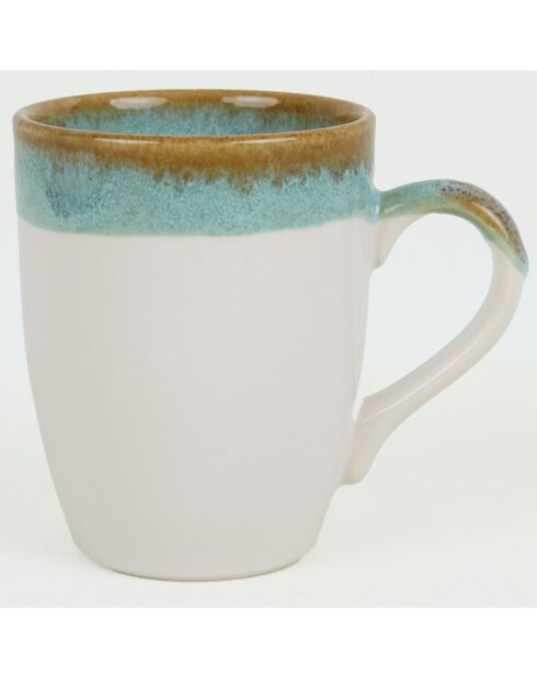 6 Tasses en Grès blanc/vert - D.11 cm