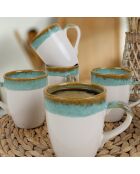 6 Tasses en Grès blanc/vert - D.11 cm