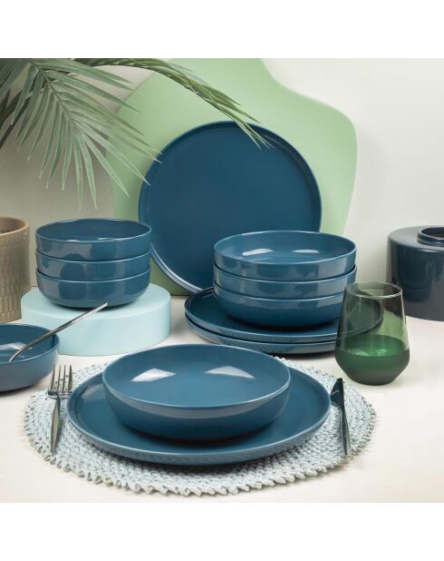 Servizio da tavola in porcellana blu scuro/oro - 12 pezzi