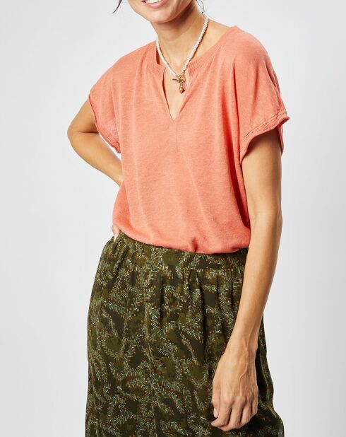 Mango gebreid T-shirt van linnen en katoen