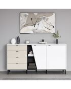 Buffet Yelena blanc/noir/grès - 180x90x45 cm
