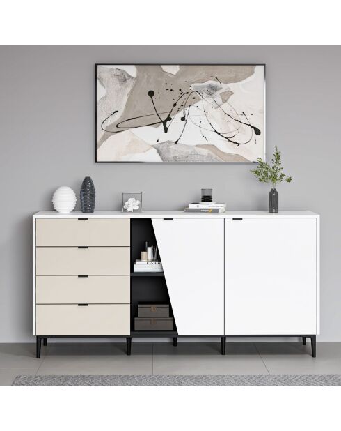 Buffet Yelena blanc/noir/grès - 180x90x45 cm