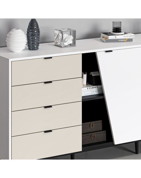 Buffet Yelena blanc/noir/grès - 180x90x45 cm