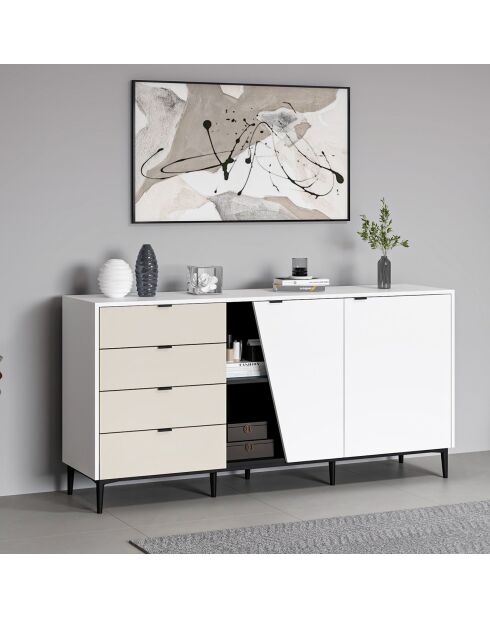 Buffet Yelena blanc/noir/grès - 180x90x45 cm