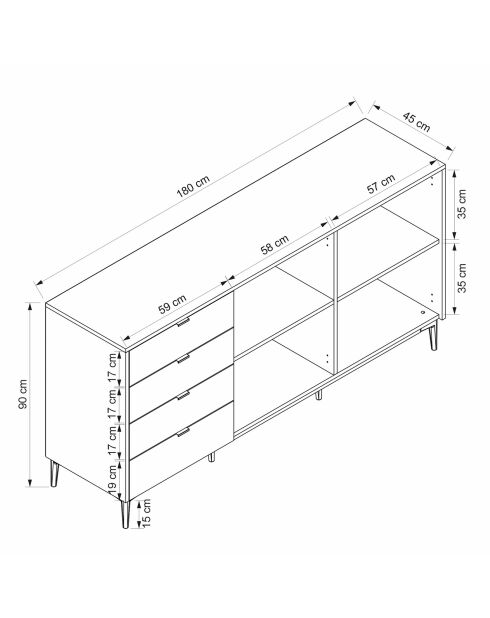 Buffet Yelena blanc/noir/grès - 180x90x45 cm