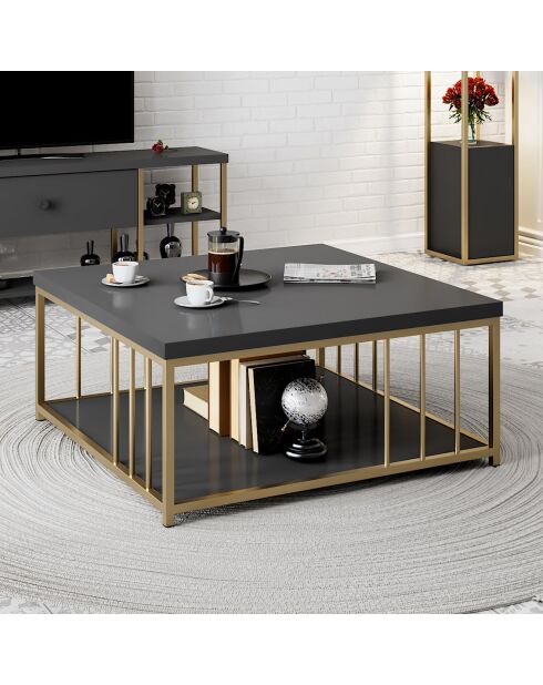 Table basse Zenn anthracite/doré - 90x90x40 cm