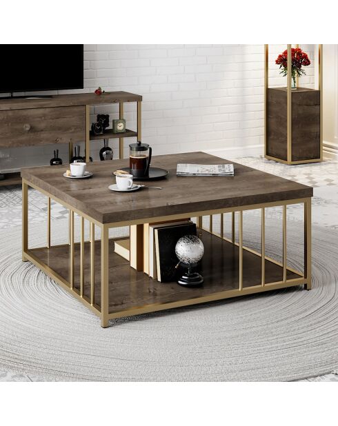 Table basse Zenn noyer/doré - 90x90x40 cm