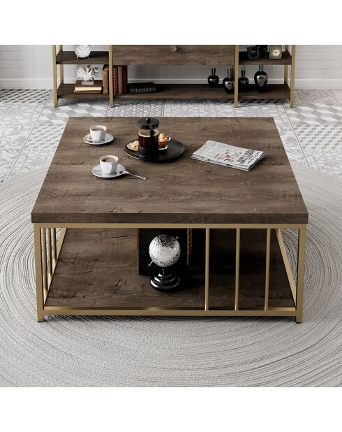 Table basse Zenn noyer/doré - 90x90x40 cm