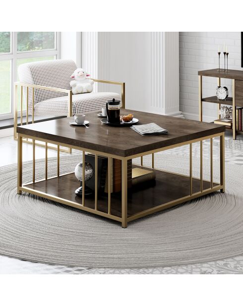Table basse Zenn noyer/doré - 90x90x40 cm