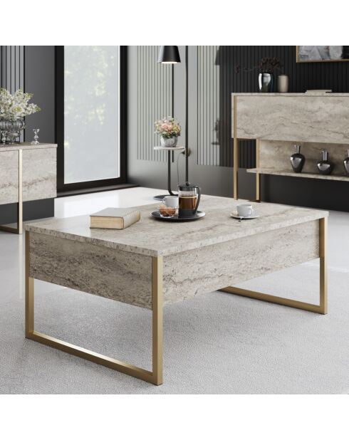 Table basse Luxe travertin/doré - 90x60x40 cm