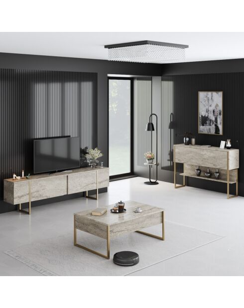 Table basse Luxe travertin/doré - 90x60x40 cm