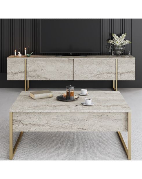 Table basse Luxe travertin/doré - 90x60x40 cm