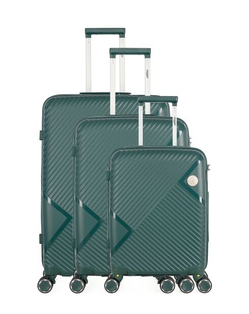 3 Valises 4 roues simples Cassiopée 73 cm vert foncé