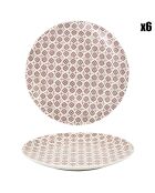 6 Assiettes Cottage en Porcelaine blanc/bordeaux - D.25 cm