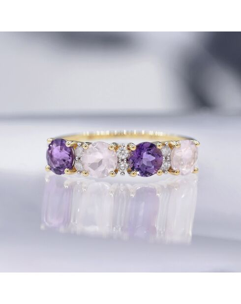 Bague Multipierre violettes or jaune