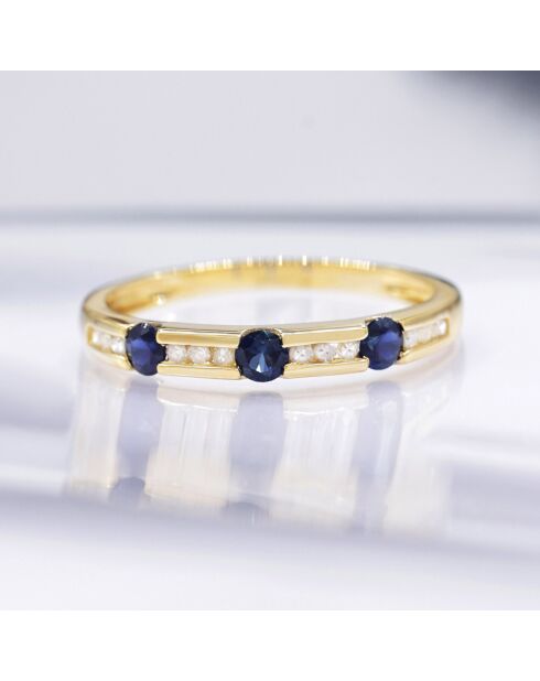 Bague Santel Diamants 0.10ct & 3 Saphirs 0.50ct or jaune