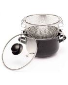 Friggitrice smaltata con cestello e coperchio nero - 25x20x12,5 cm
