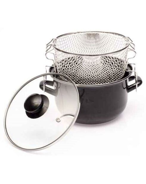 Friggitrice smaltata con cestello e coperchio nero - 25x20x12,5 cm