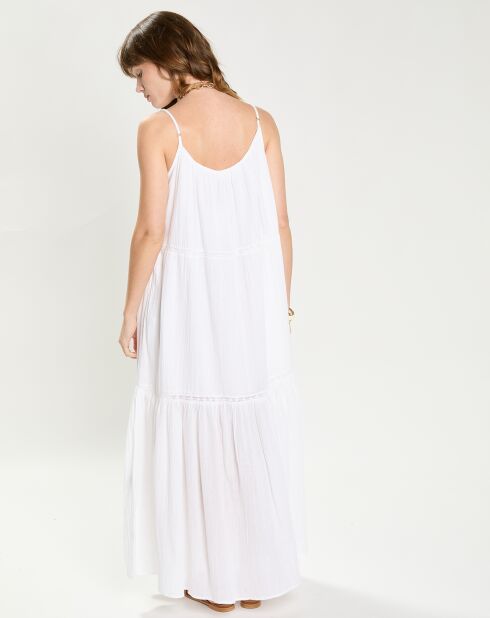 Ramiz ecru lange jurk van 100% katoen en gaas