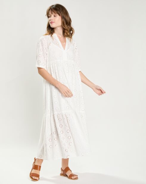 Reya weißes Maxikleid mit englischer Stickerei