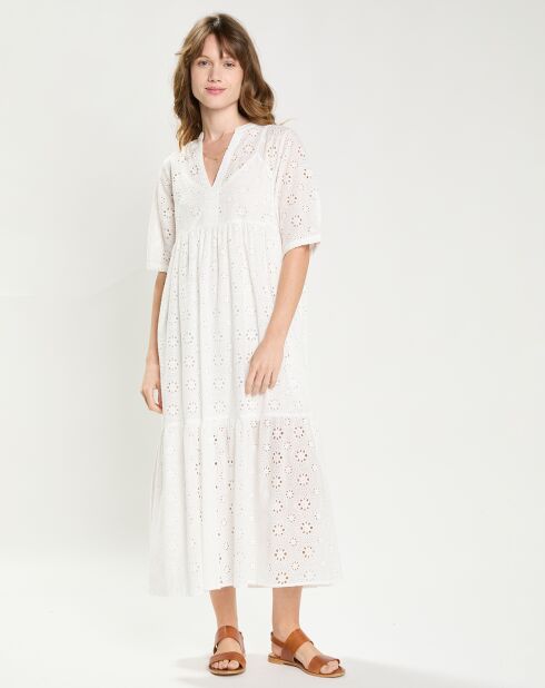 Reya weißes Maxikleid mit englischer Stickerei