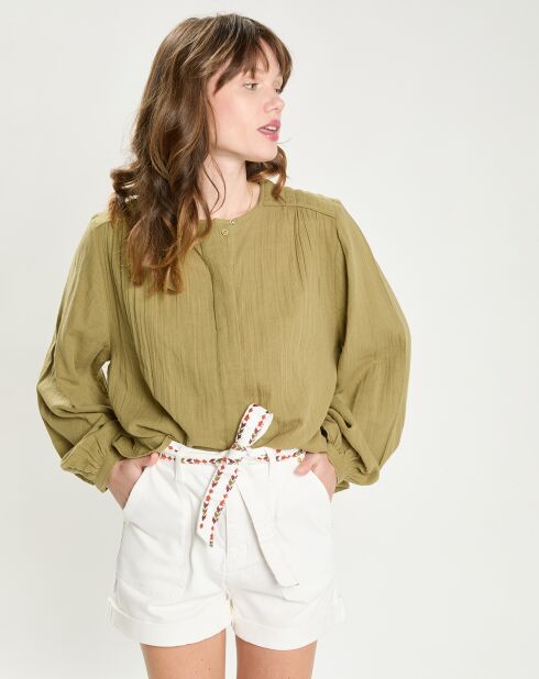 Blusa de gasa Berlia caqui 100% algodón