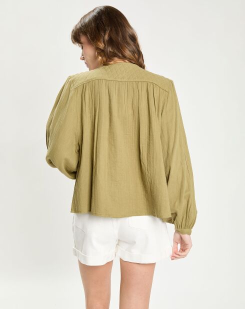 Blusa de gasa Berlia caqui 100% algodón