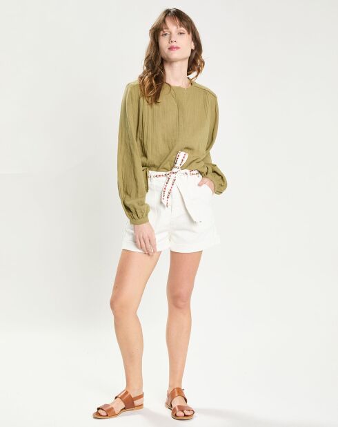 Blusa de gasa Berlia caqui 100% algodón