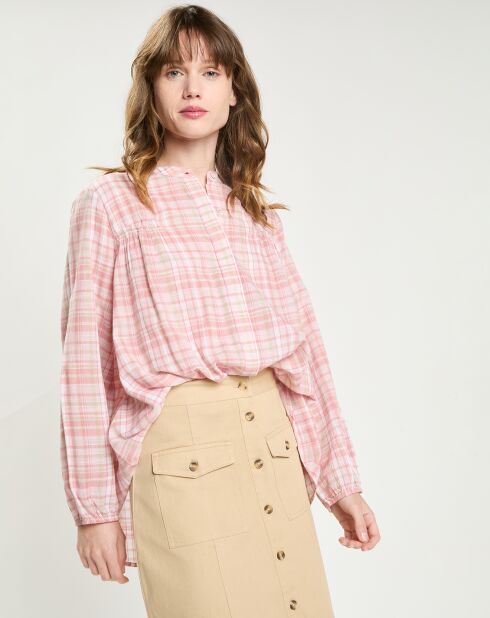 Blouse ample Carina à carreaux rose